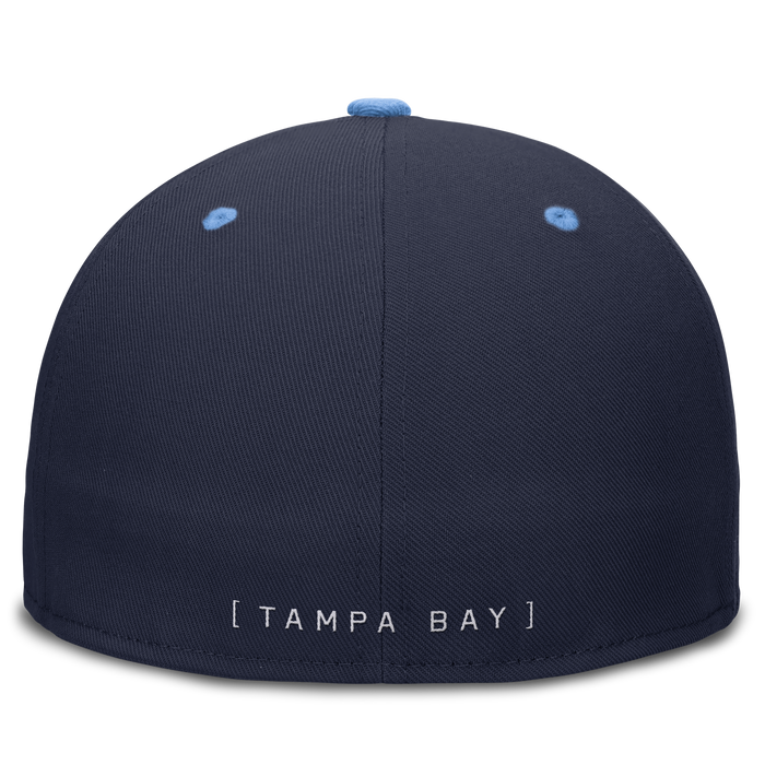 Rays Nike Navy Light Blue Wordmark Primetime Two-Tone Performance Fitted Hat
