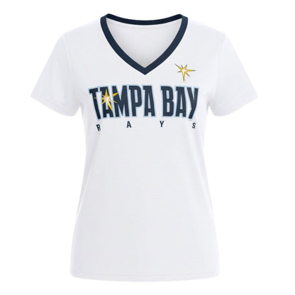 Rays Women's GIII White Tampa Bay Burst V Neck Tee
