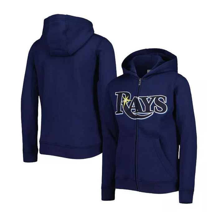 Rays Youth Navy Wordmark Full-Zip Hoodie
