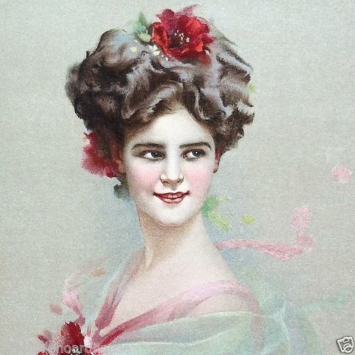 RED FLOWER Victorian Lithograph Print 1910