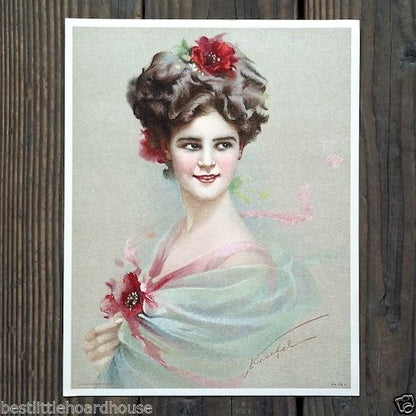 RED FLOWER Victorian Lithograph Print 1910