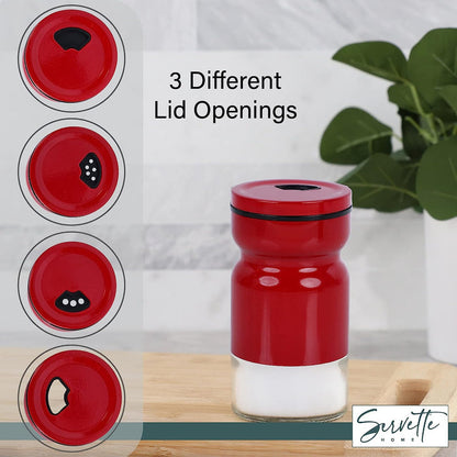 Red Glass & Metal Salt and Pepper Shakers