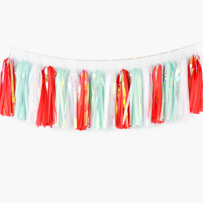 Red Mint Iridescent Peppermint Tassel Garland