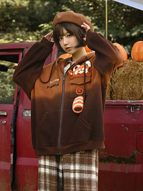 Red Panda Design Gradient Fleece Sweatshirt