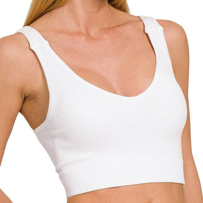RIBBED CROPPED BRA PADDED V - NECK TANK TOP - 260 Broadway Boutique