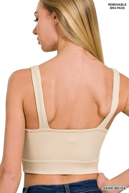RIBBED CROPPED BRA PADDED V - NECK TANK TOP - 260 Broadway Boutique
