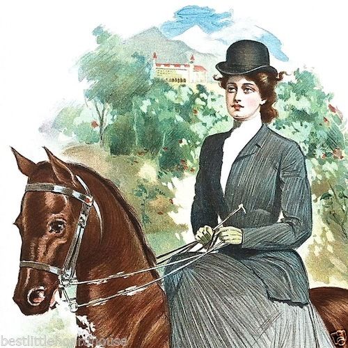 RIDING CLUB Victorian Stone Lithograph Print 1905