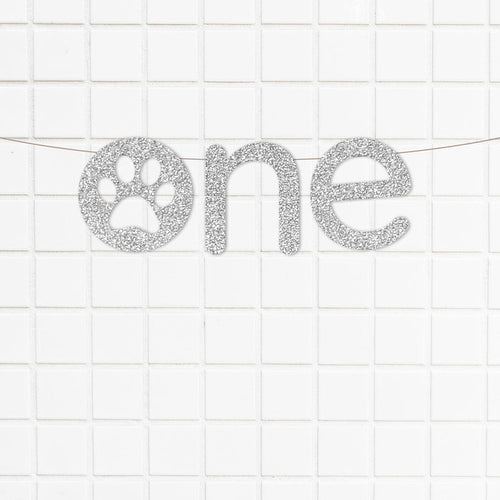 Silver Glitter Paw One Letter Banner - Dog Paw Theme First Birthday High Chair Banner