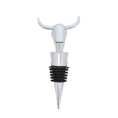 Silver Longhorn Skull Modern Wine Stopper