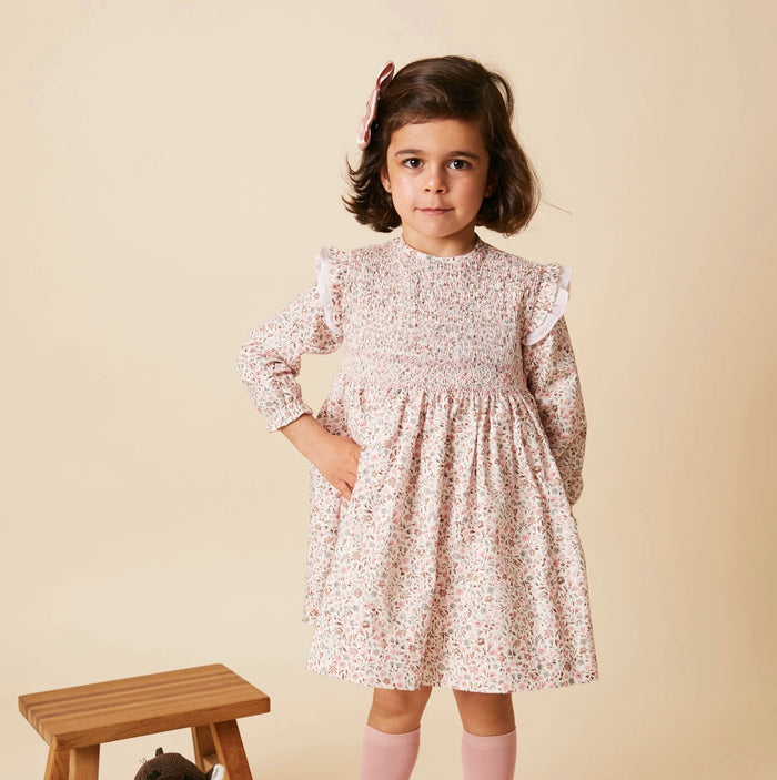 Simonetta Handsmocked Floral Long Sleeve Dress