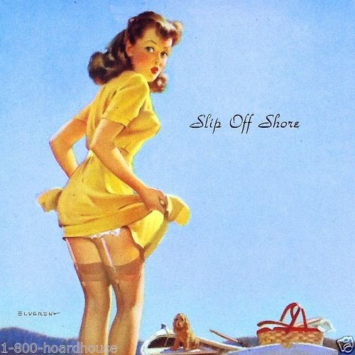 SLIP OFF SHORE Elvgren Lithograph Pinup Print 1940s
