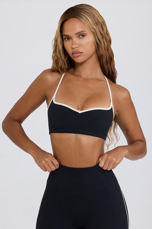 Soft Active Sweetheart-Neck Sports Bra in Black