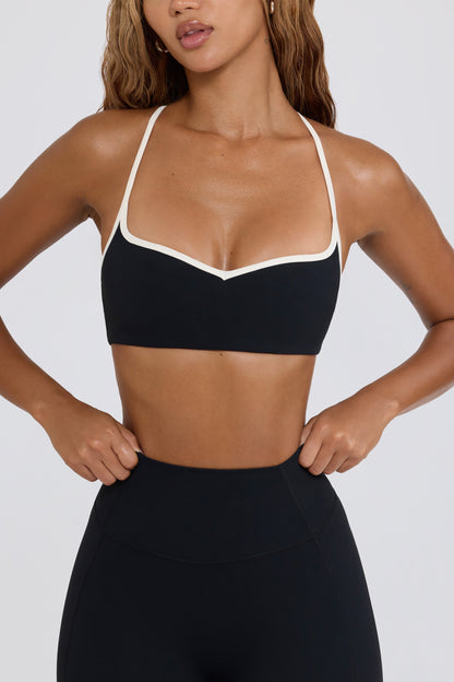 Soft Active Sweetheart-Neck Sports Bra in Black