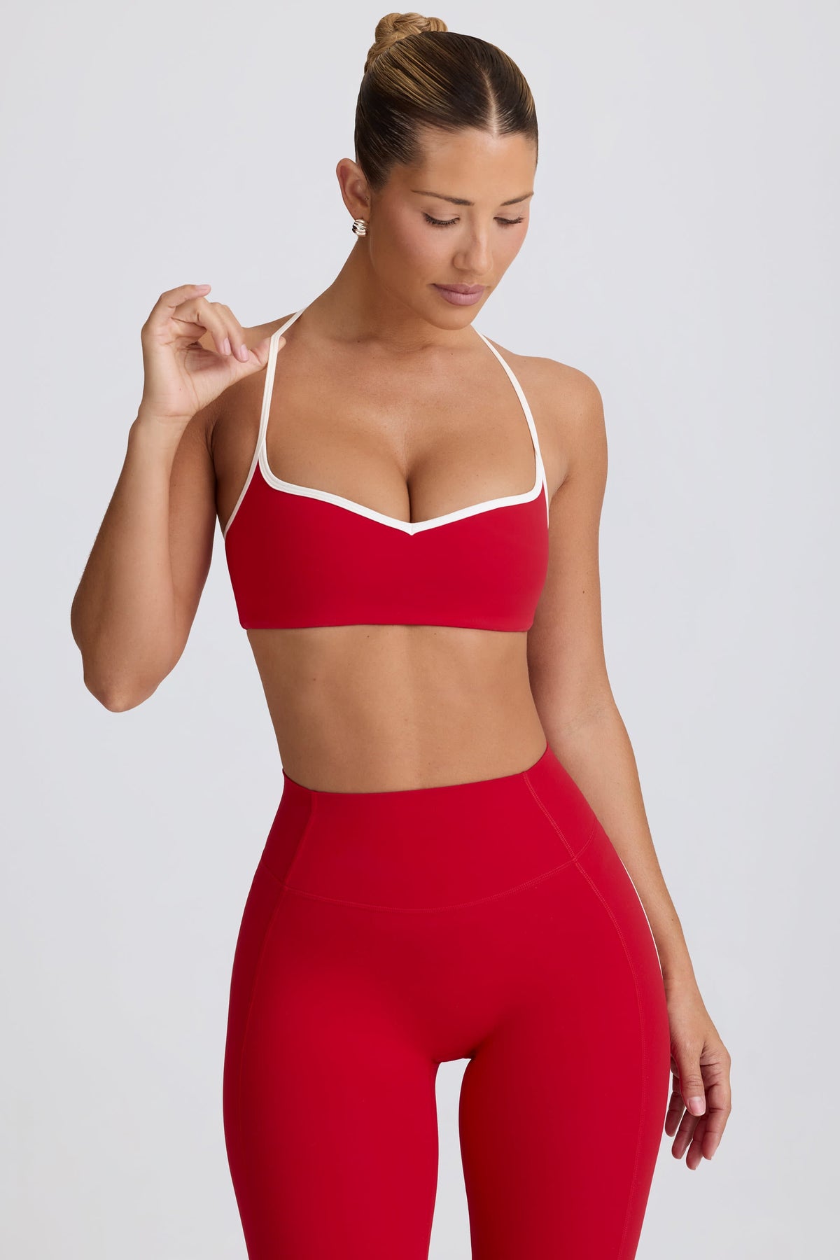 Soft Active Sweetheart-Neck Sports Bra in Hot Red