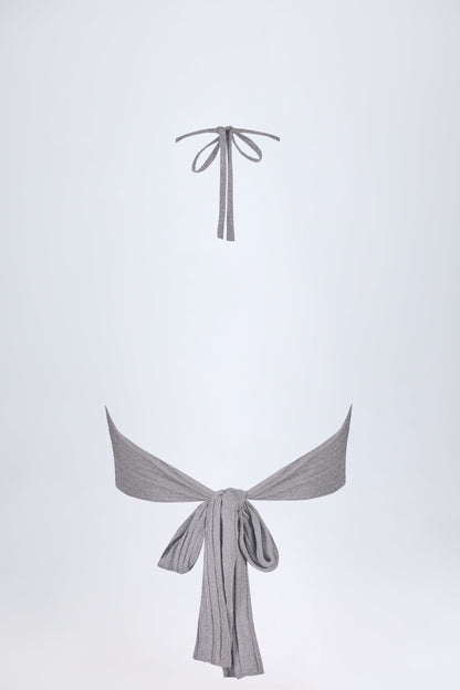 Plunge Halterneck Crop Top in Silver