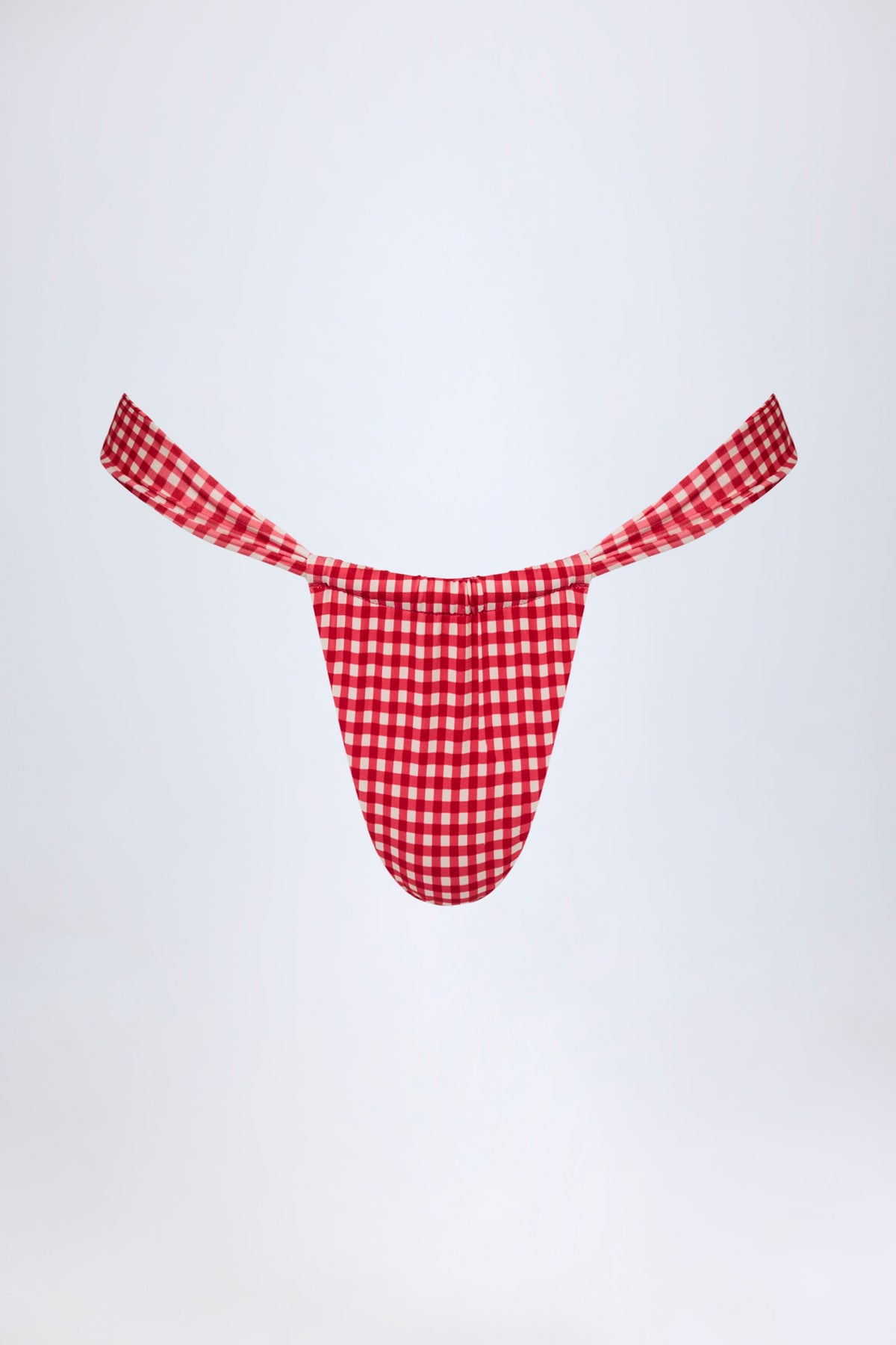Ruched Thong Bikini Bottoms in Red Gingham