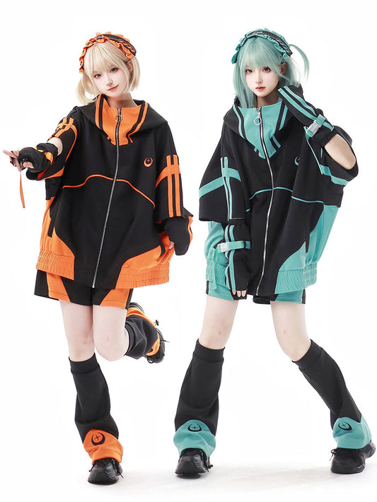 Star and Moon Embroidery Jirai Kei Jacket Arm Warmers Leg Warmers Shorts Headband