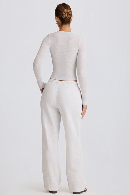 Soft Cotton Mid-Rise Wide-Leg Joggers in Grey Marl