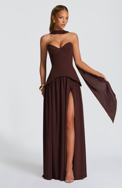Vietta Maxi Dress - Plum Brown