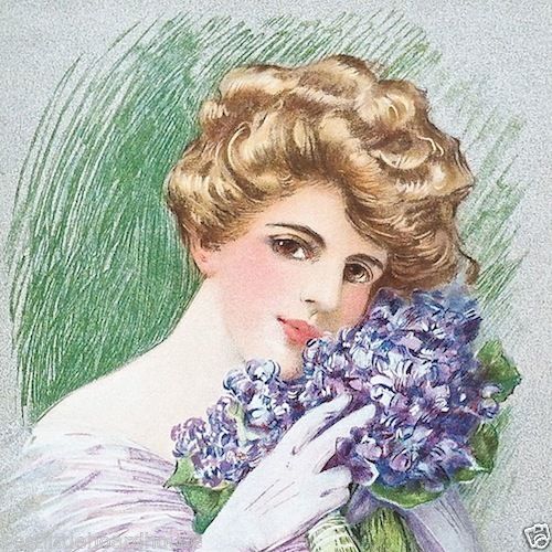 VIOLET BOUQUET Victorian Lithograph Print 1910