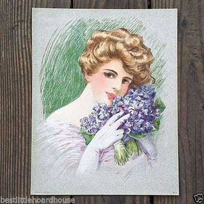 VIOLET BOUQUET Victorian Lithograph Print 1910