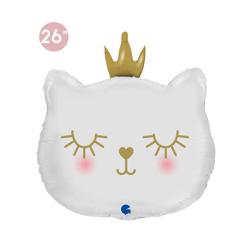 White Cat Princess Foil Balloon 26-inch - Kitty Cat Girl Birthday Party Supplies, Kitty Cat Theme Party Decorations, Girl Cat Theme Party