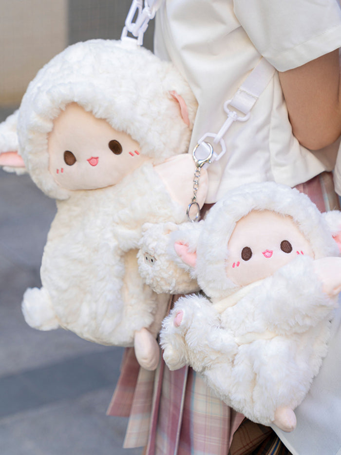 White Lamb Plush Crossbody Bag