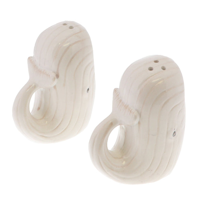 White Standing Up Whale Salt and Pepper Shaker and White Whale Ceramic Tray