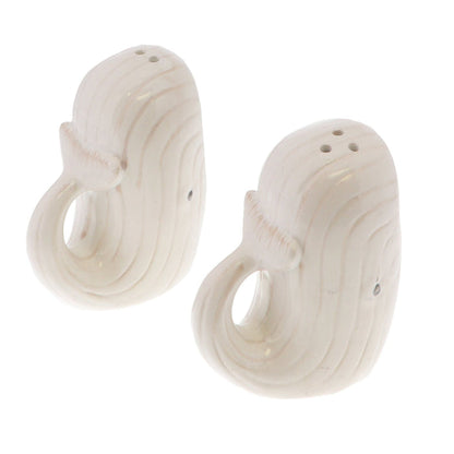 White Standing Up Whale Salt and Pepper Shaker and White Whale Ceramic Tray