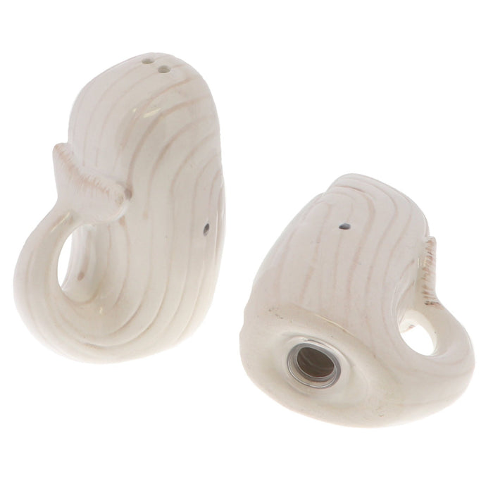 White Standing Up Whale Salt and Pepper Shaker and White Whale Ceramic Tray