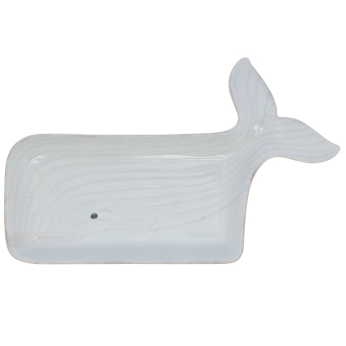 White Standing Up Whale Salt and Pepper Shaker and White Whale Ceramic Tray