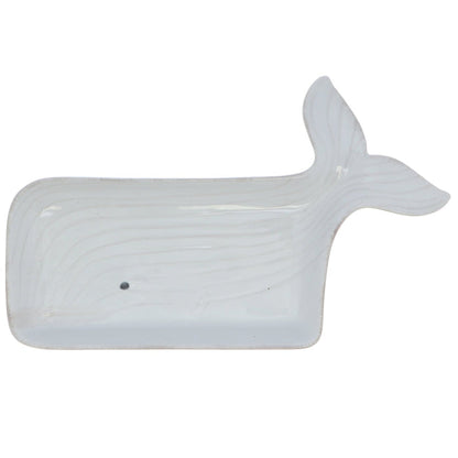 White Standing Up Whale Salt and Pepper Shaker and White Whale Ceramic Tray