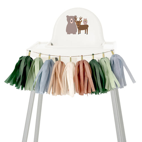Woodland High Chair Garland - Woodland Animal Party Natural Outdoor Themed 1st Birthday Decoration for Baby Boy