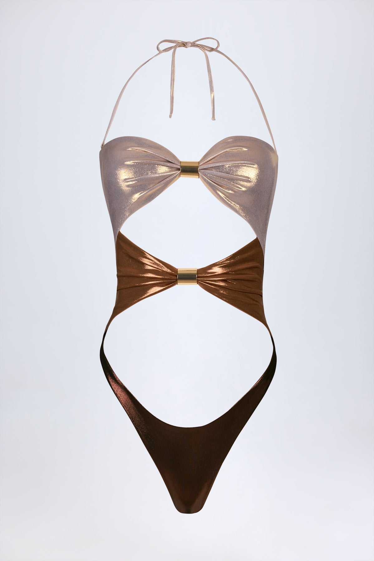 Panelled Cut-out Swimsuit in Bronze Gold