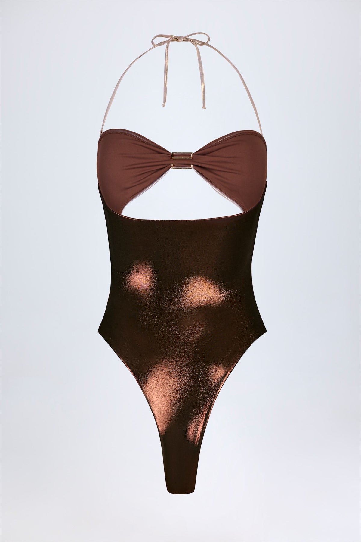 Panelled Cut-out Swimsuit in Bronze Gold